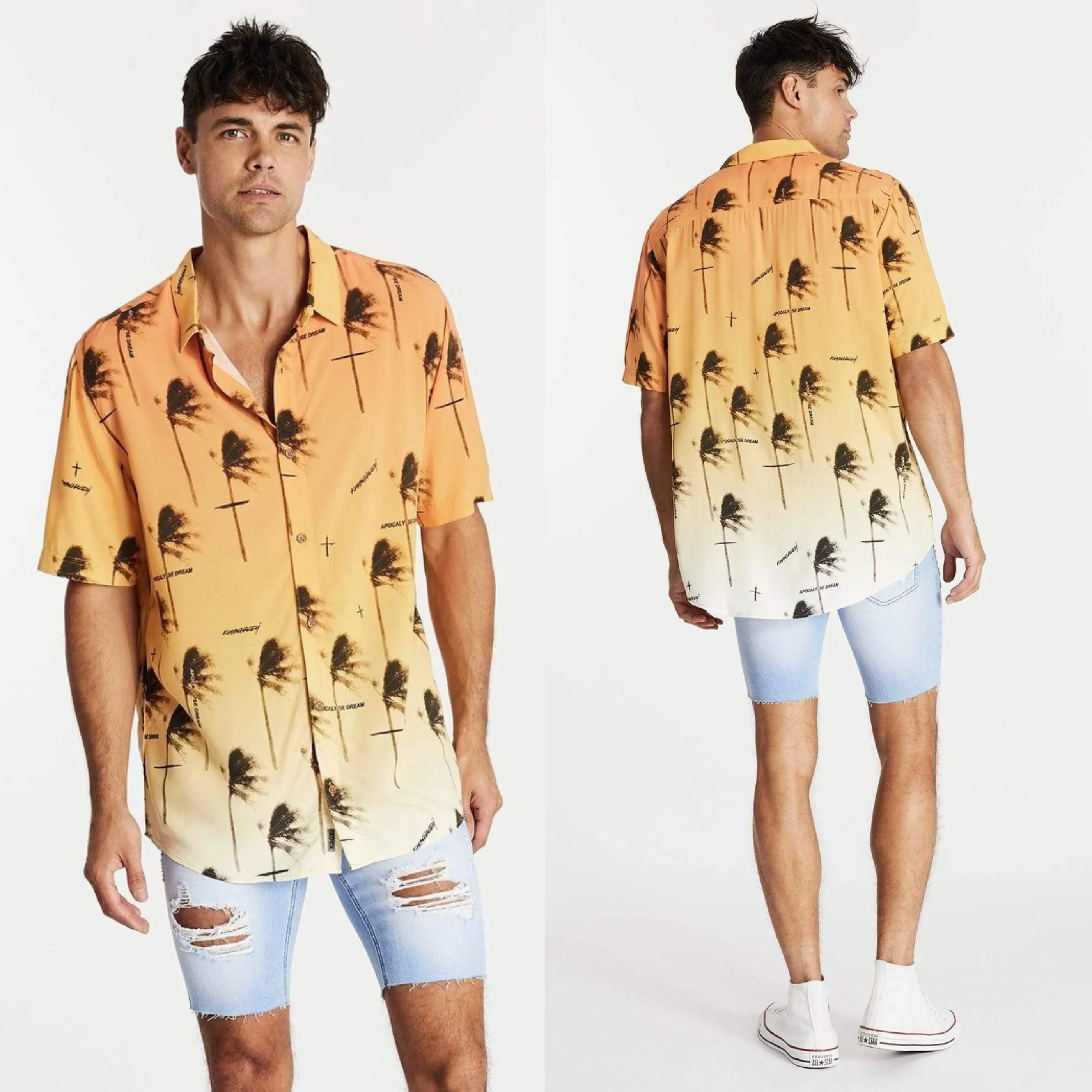 KISS CHACEY Mens Fires Relaxed Short Sleeve Shirt - Gradient Print