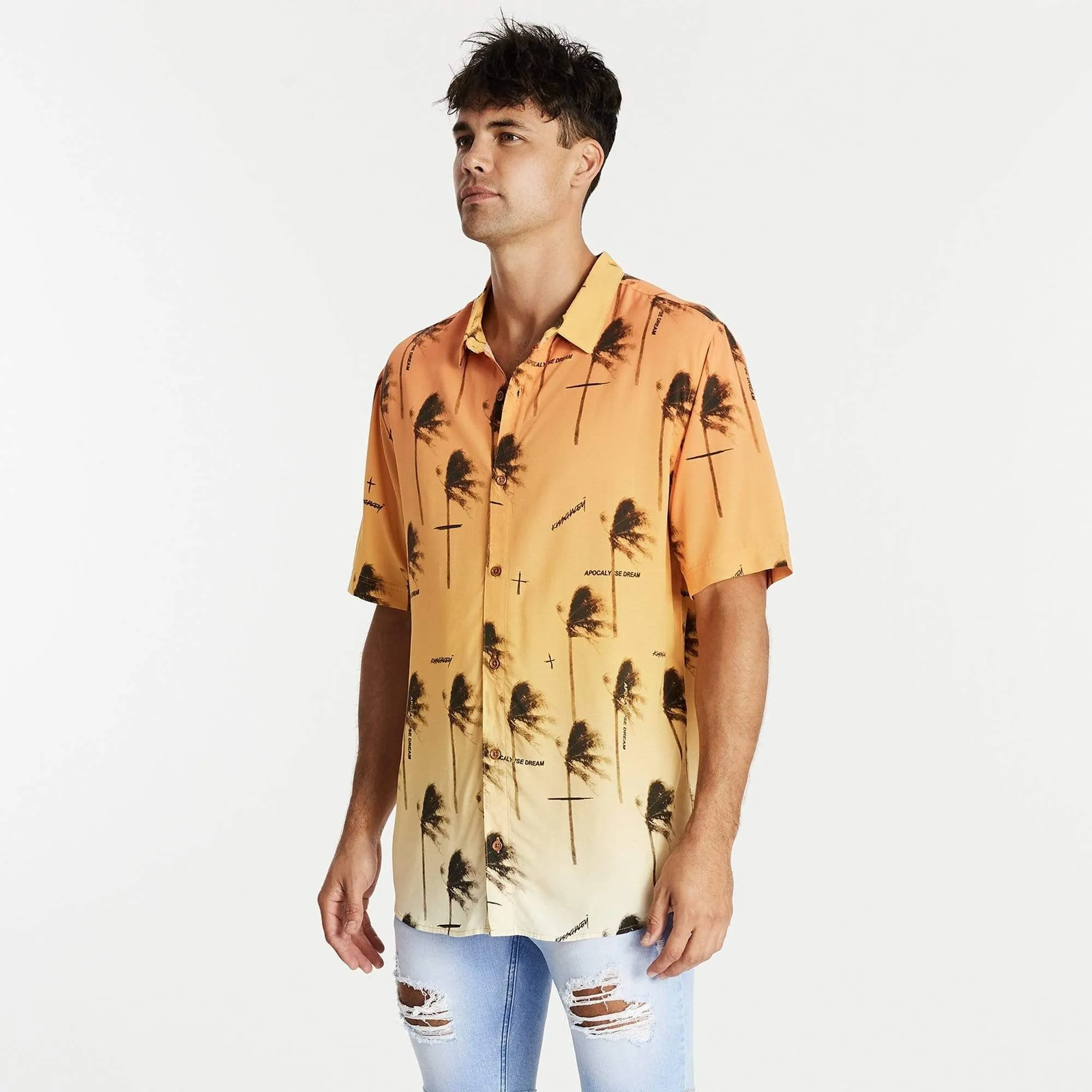 KISS CHACEY Mens Fires Relaxed Short Sleeve Shirt - Gradient Print