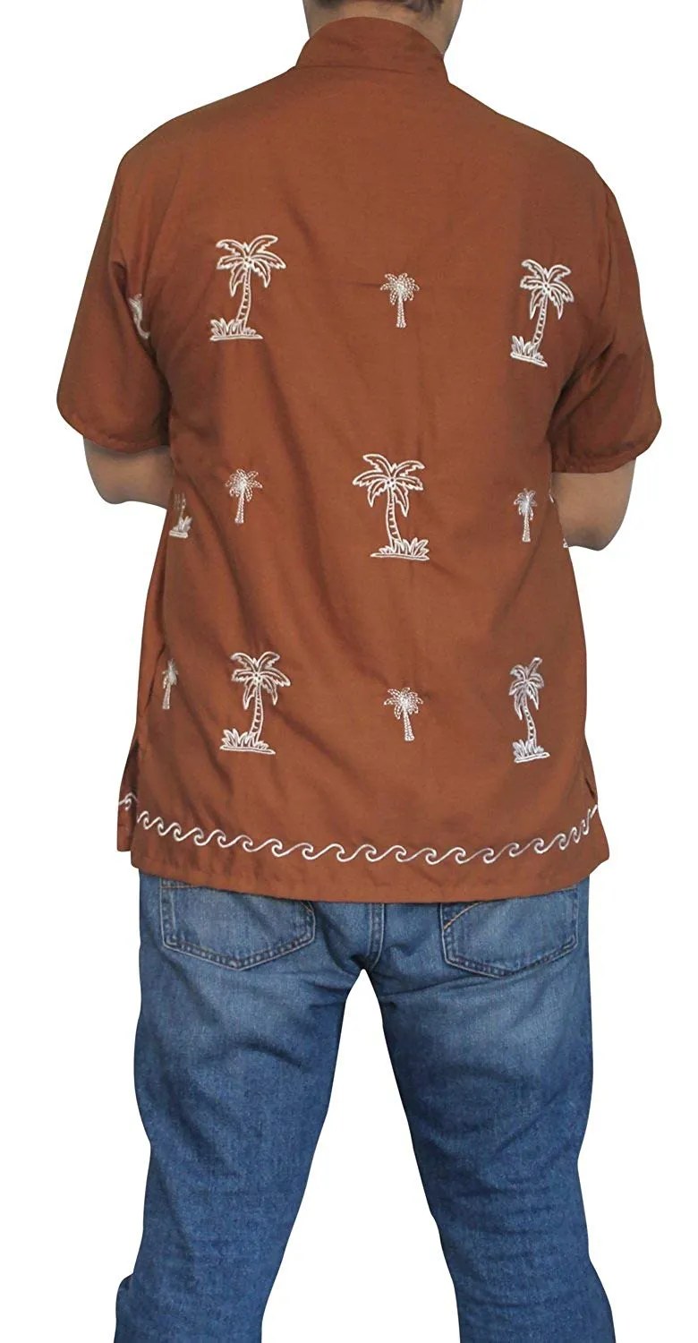 LA LEELA Shirt Casual Button Down Short Sleeve Beach Shirt Men Embroidered 189