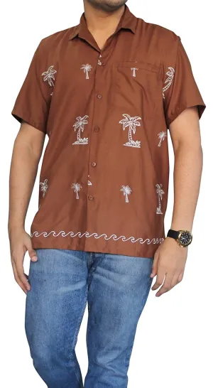 LA LEELA Shirt Casual Button Down Short Sleeve Beach Shirt Men Embroidered 189