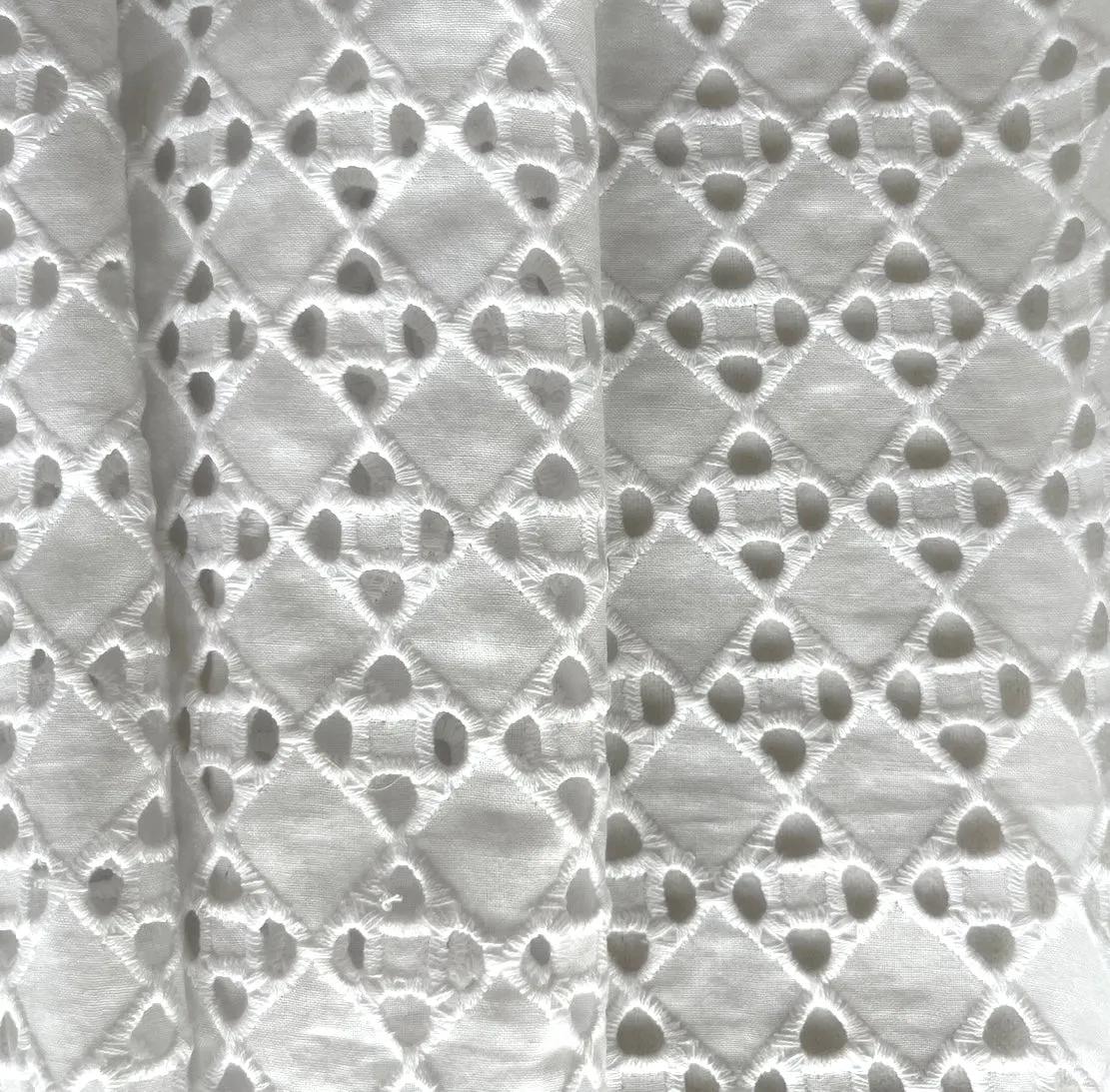 Light-Weight White Checkerboard Embroidered Cotton Eyelet (Made in Italy)