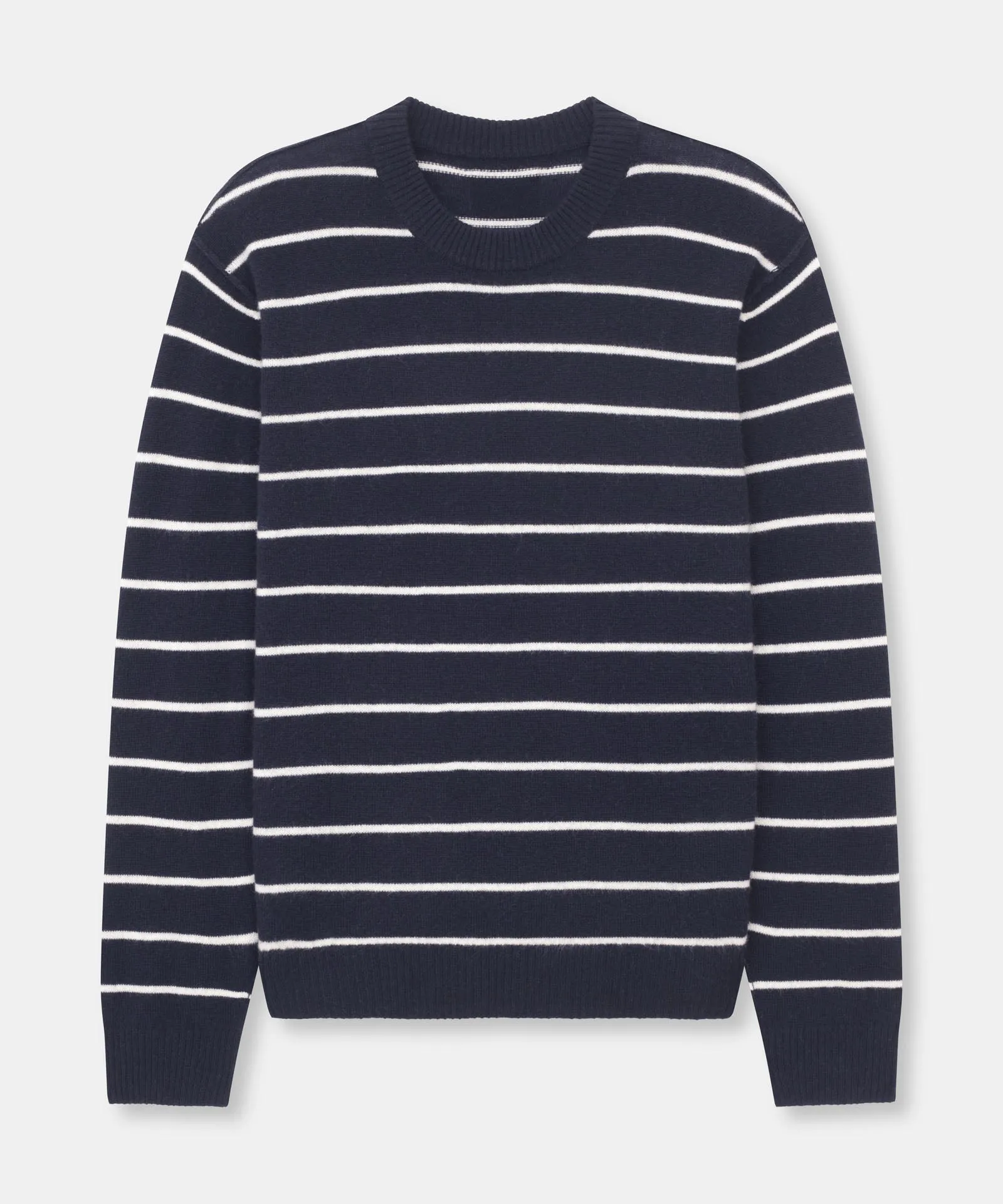 Lightweight Reversible Cashmere Striped Crewneck Sweater