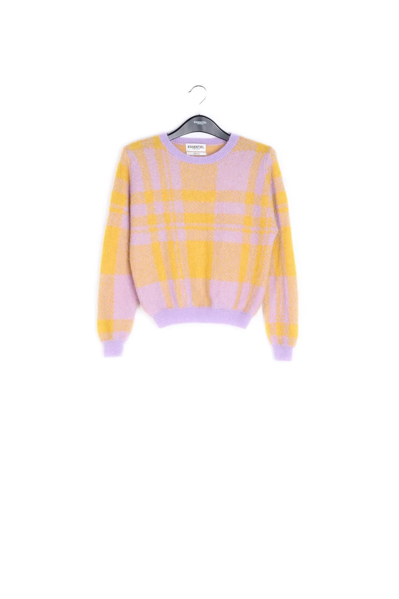 Lilac and yellow soft mohair plaid sweater