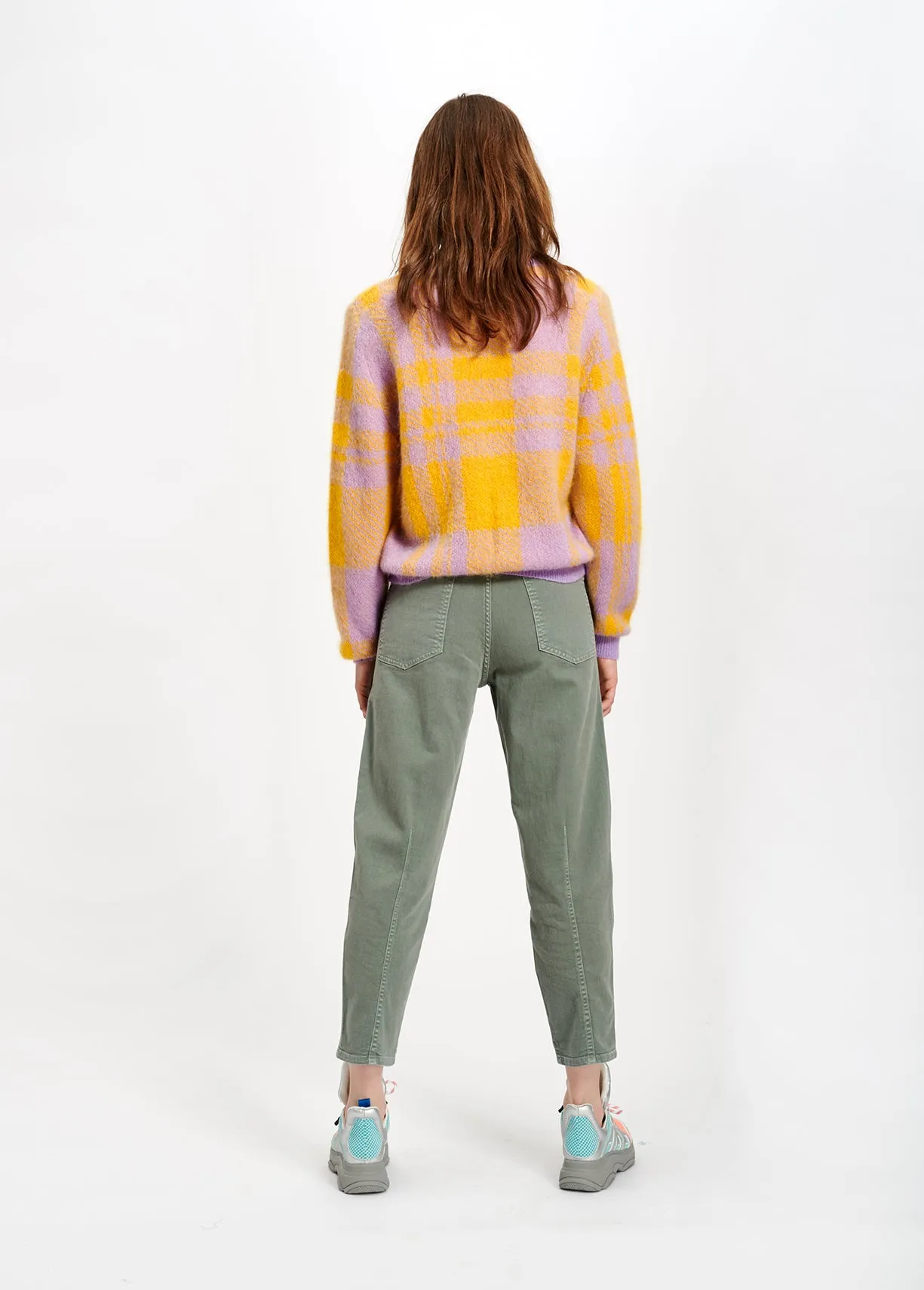 Lilac and yellow soft mohair plaid sweater