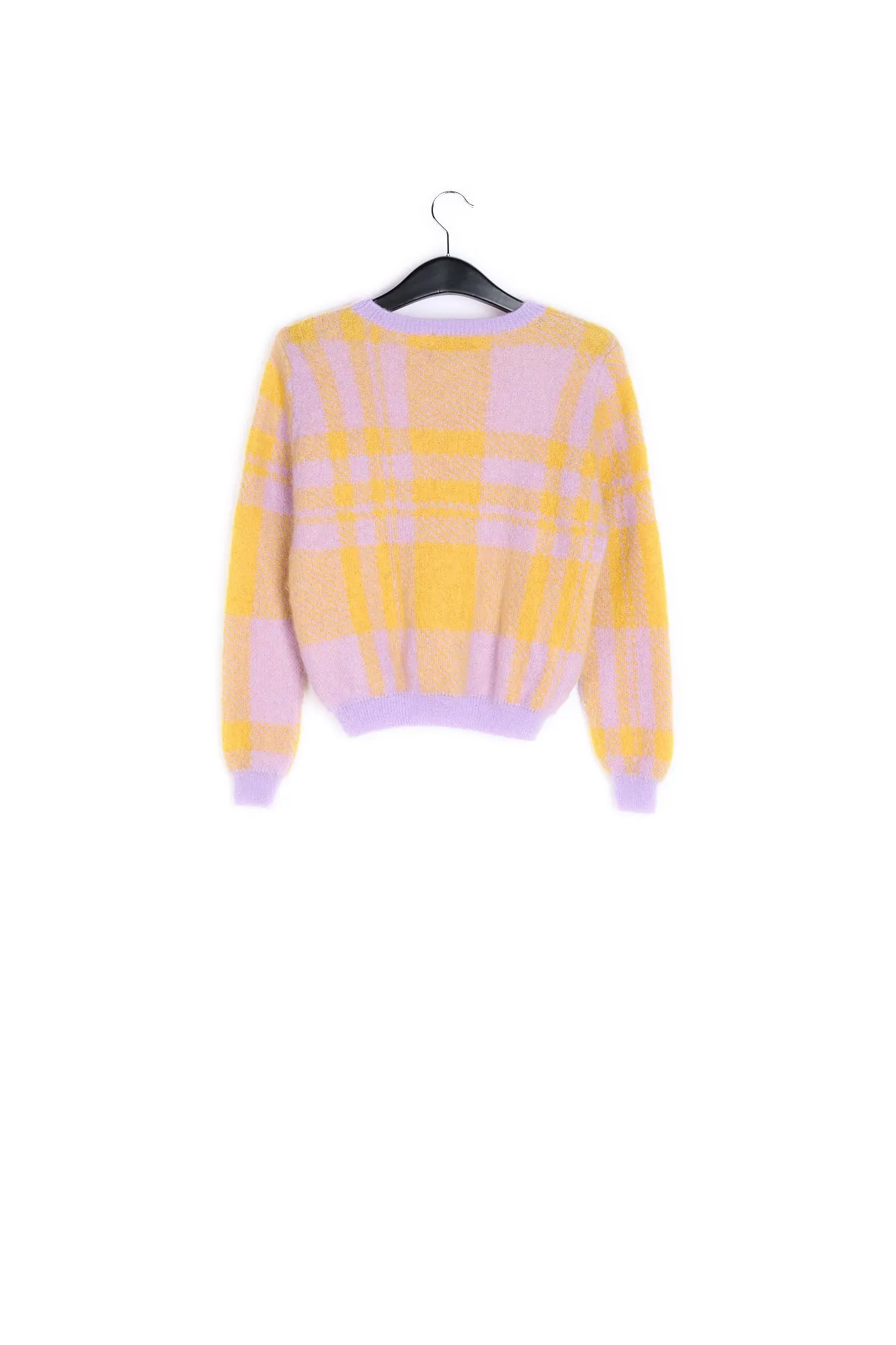 Lilac and yellow soft mohair plaid sweater