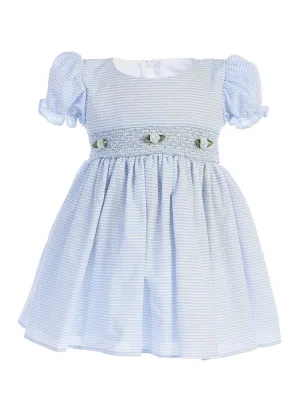 Little Girls Light Blue Stripes Smocked Waist Easter Dress 2T-4T