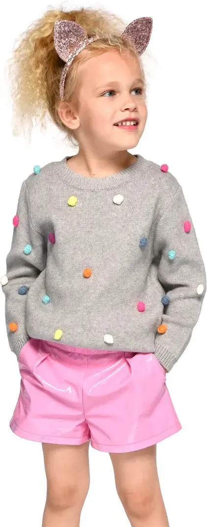 Little Girls Rainbow Pom Pom Knit Pullover