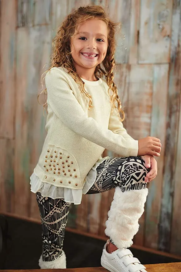 Little Girl’s Thin Knit Gold Stud Ruffle Pullover