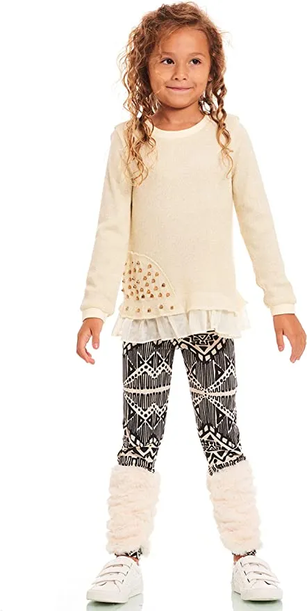 Little Girl’s Thin Knit Gold Stud Ruffle Pullover