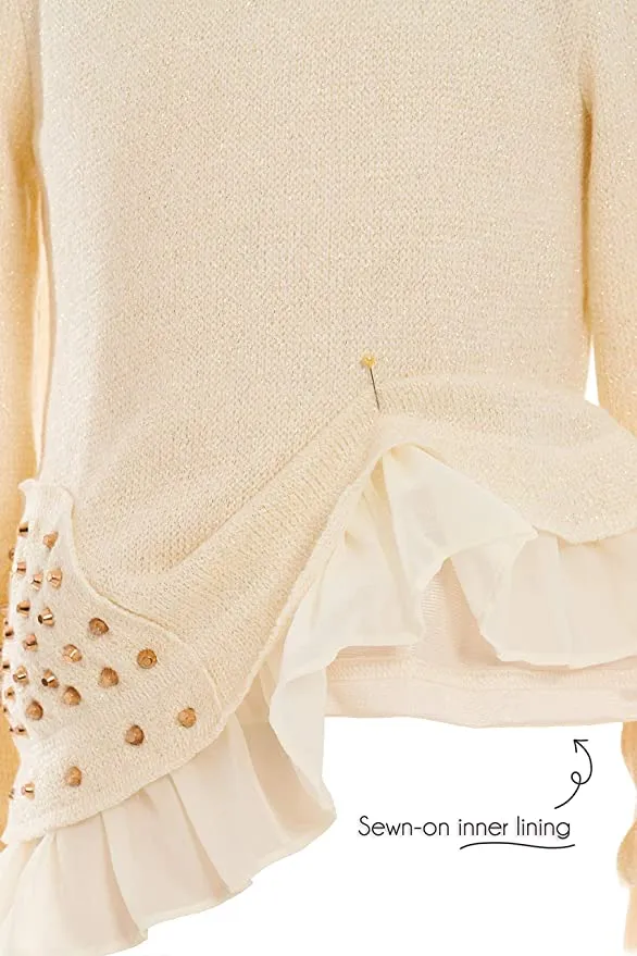 Little Girl’s Thin Knit Gold Stud Ruffle Pullover