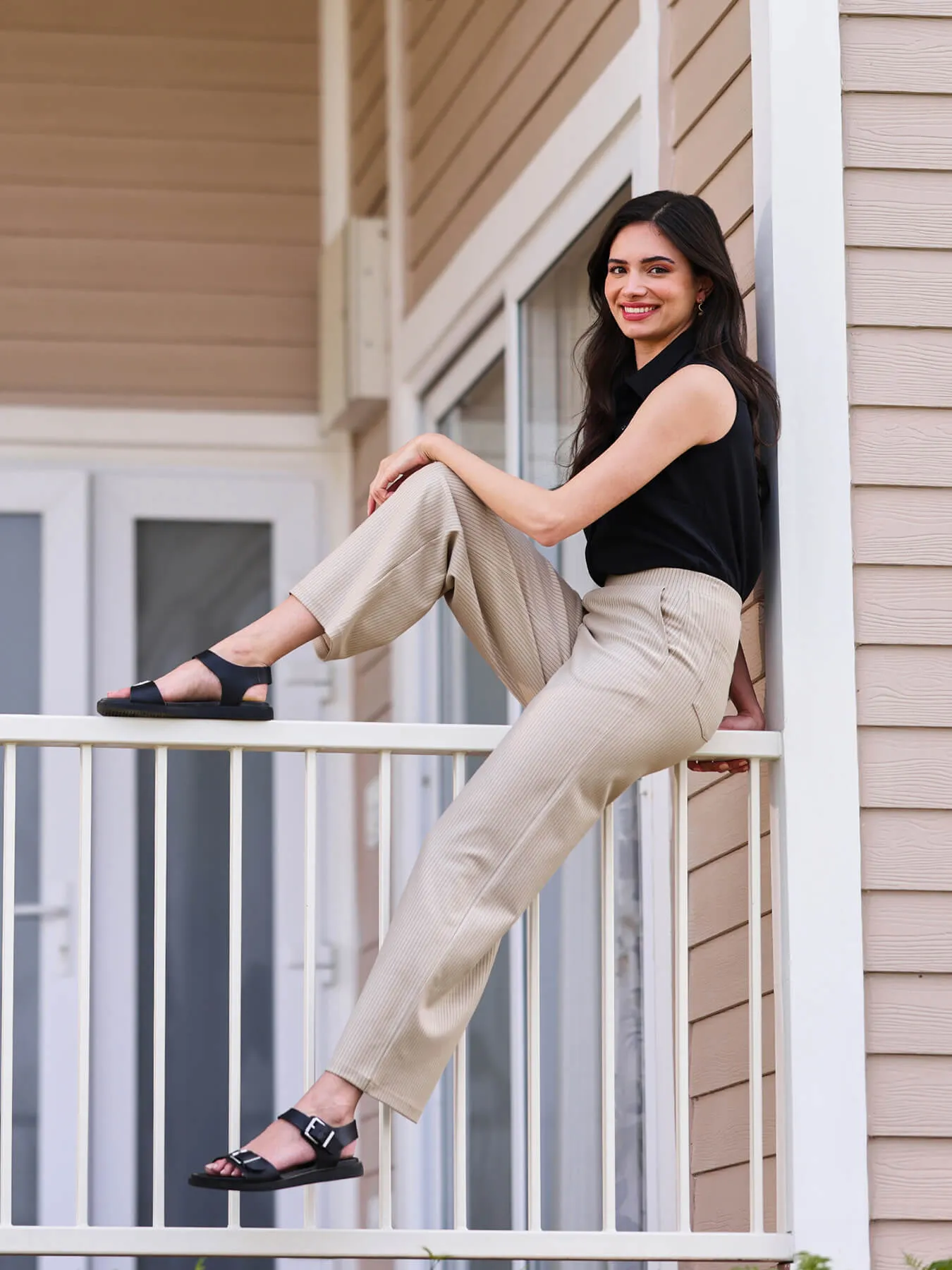 LivIn Striped Wide Leg Pants - Beige