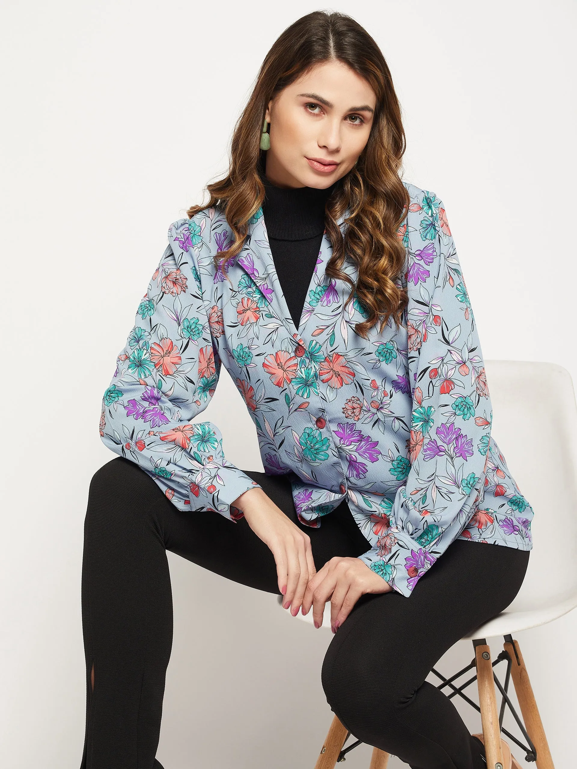 Long Sleeves Relaxed Floral Printed Casual Shirt