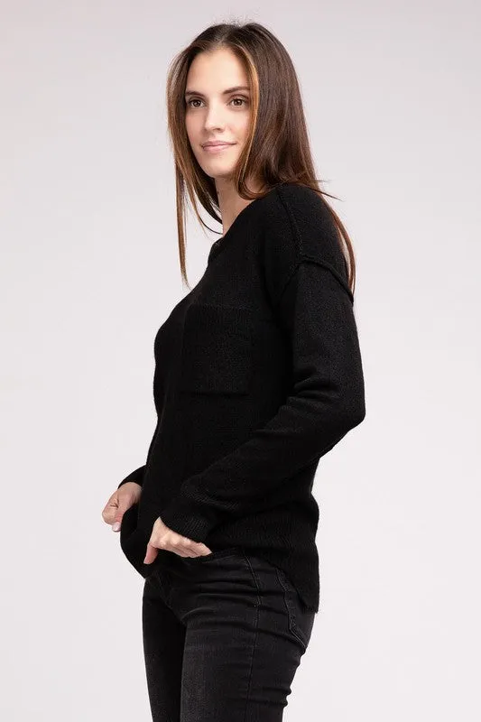 Melange Hi-Low Hem Round Neck Sweater - online exclusive