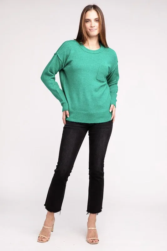 Melange Hi-Low Hem Round Neck Sweater - online exclusive