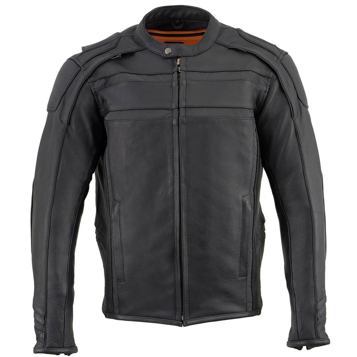 Milwaukee Leather ML2083 Men's Black Premium Leather Vented Motorcycle Rider Jacket w/ Reflective Piping