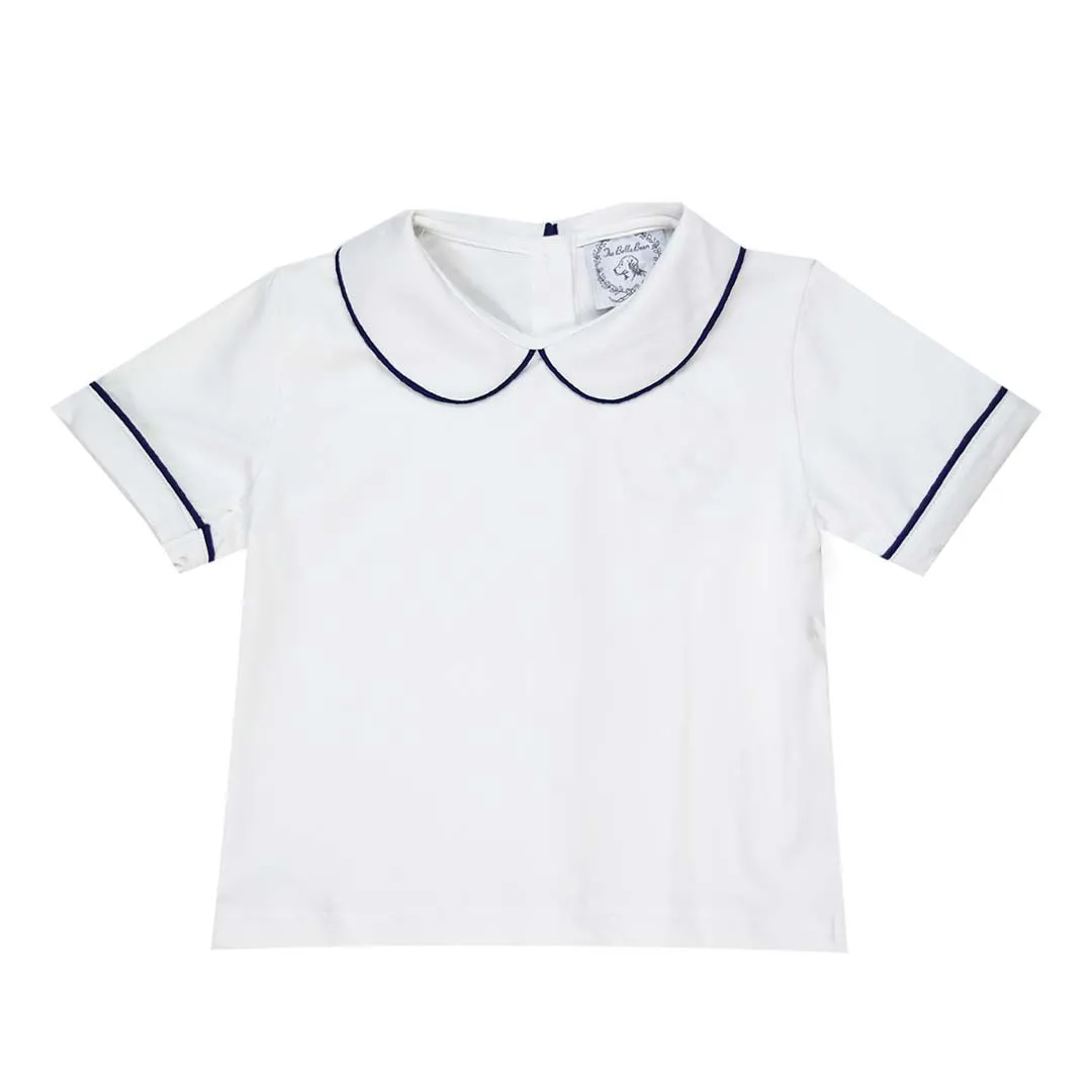 Navy Boys Trimmed Peter Pan White Knit Shirt