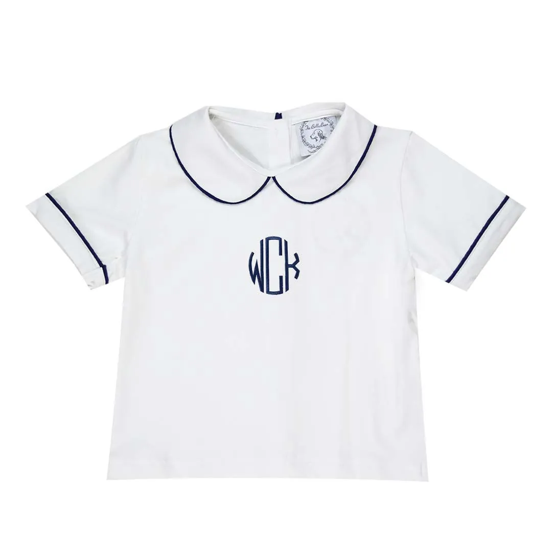 Navy Boys Trimmed Peter Pan White Knit Shirt