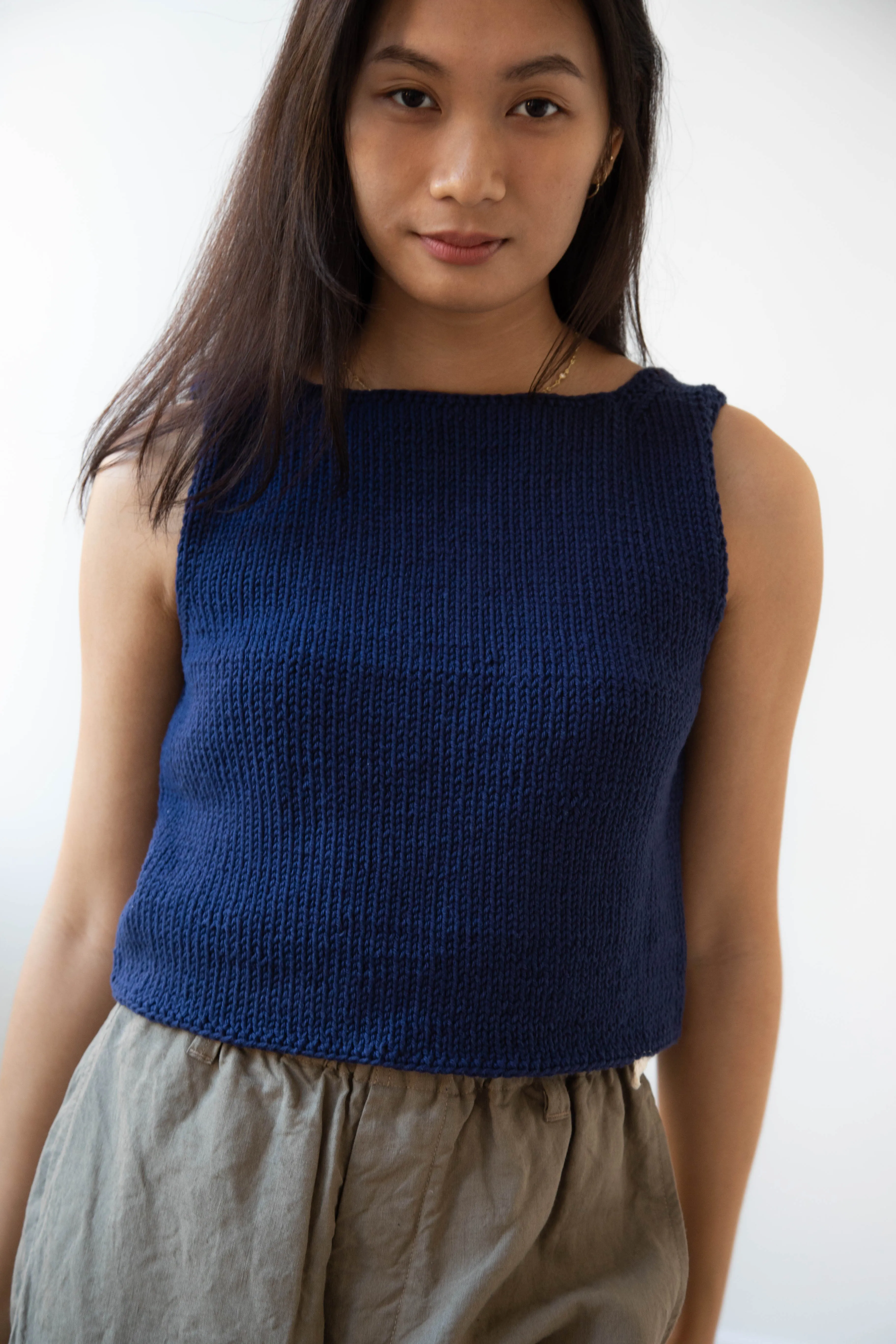 Nitto | Hand Knit Guache Vest in Navy Cotton