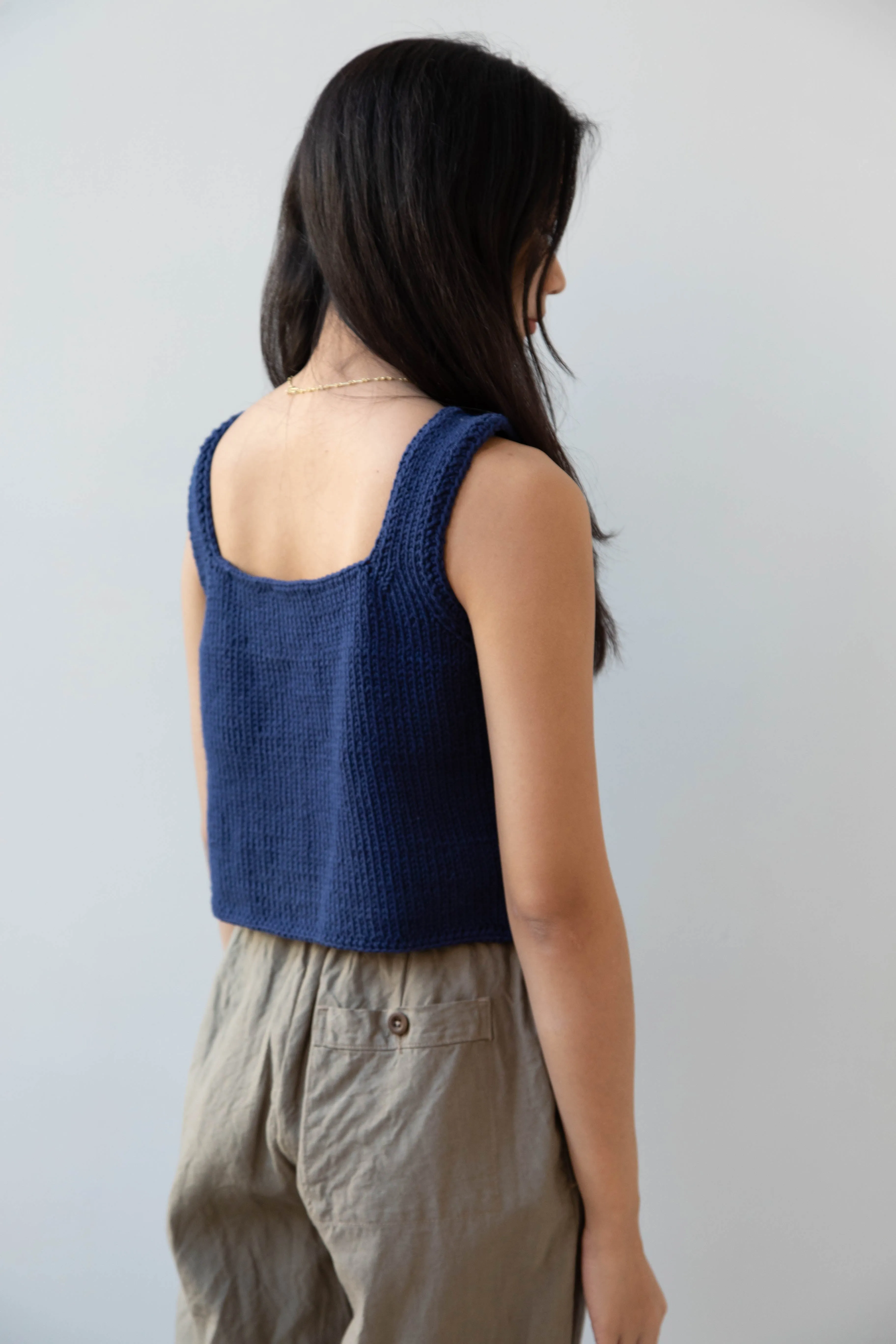 Nitto | Hand Knit Guache Vest in Navy Cotton