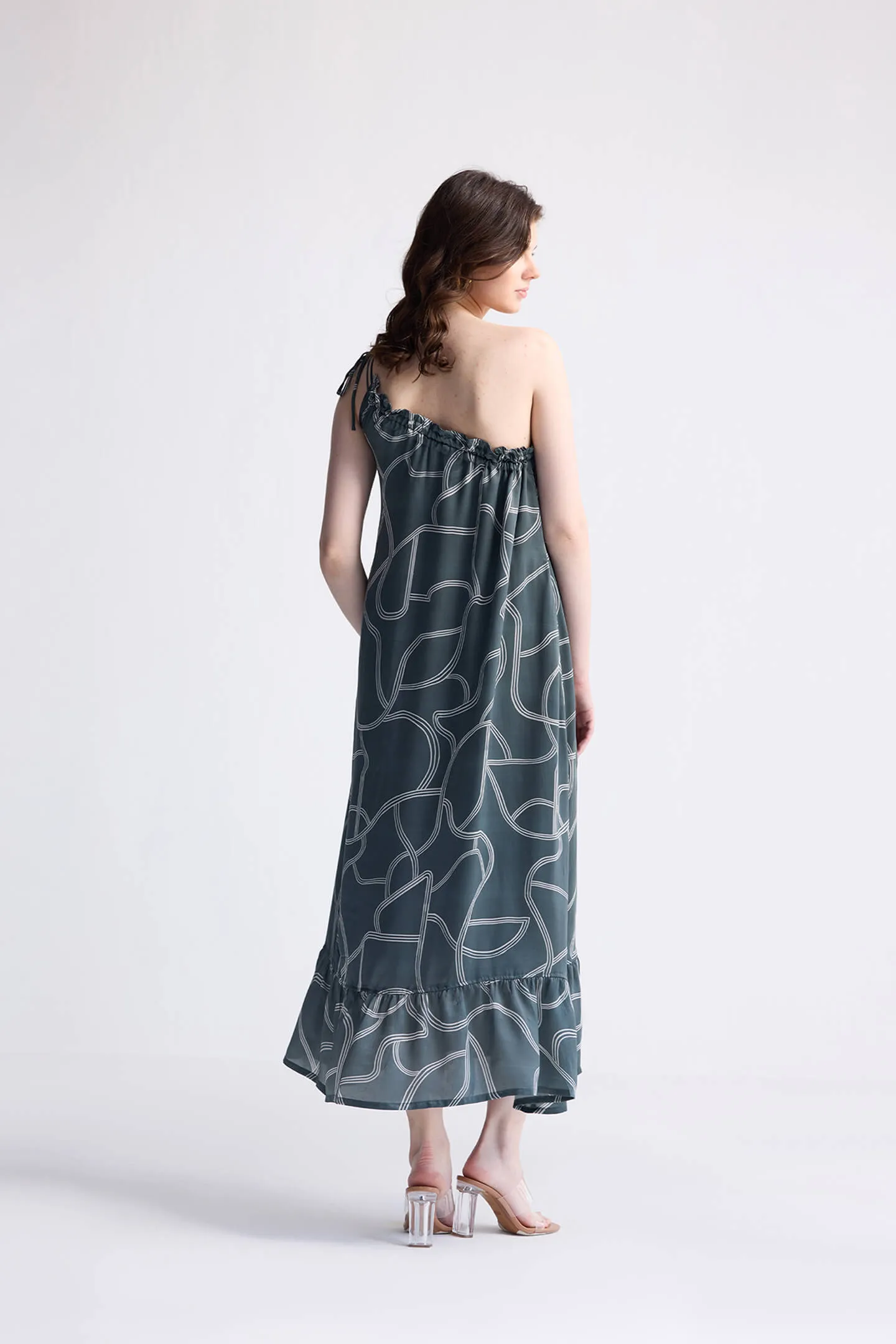 One Shoulder Maxi Dress in Abstract Stripes