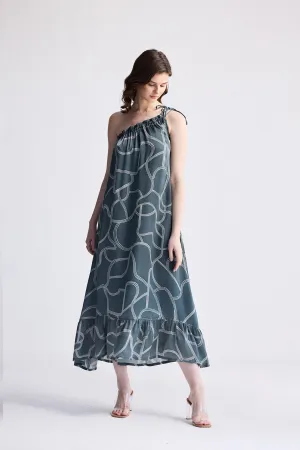 One Shoulder Maxi Dress in Abstract Stripes