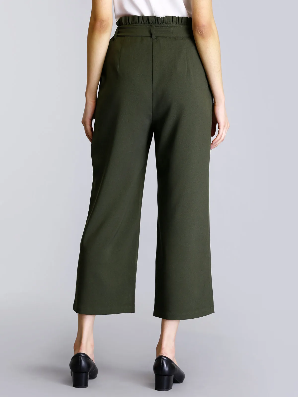 Paperbag Waist Tie Up Pants - Olive