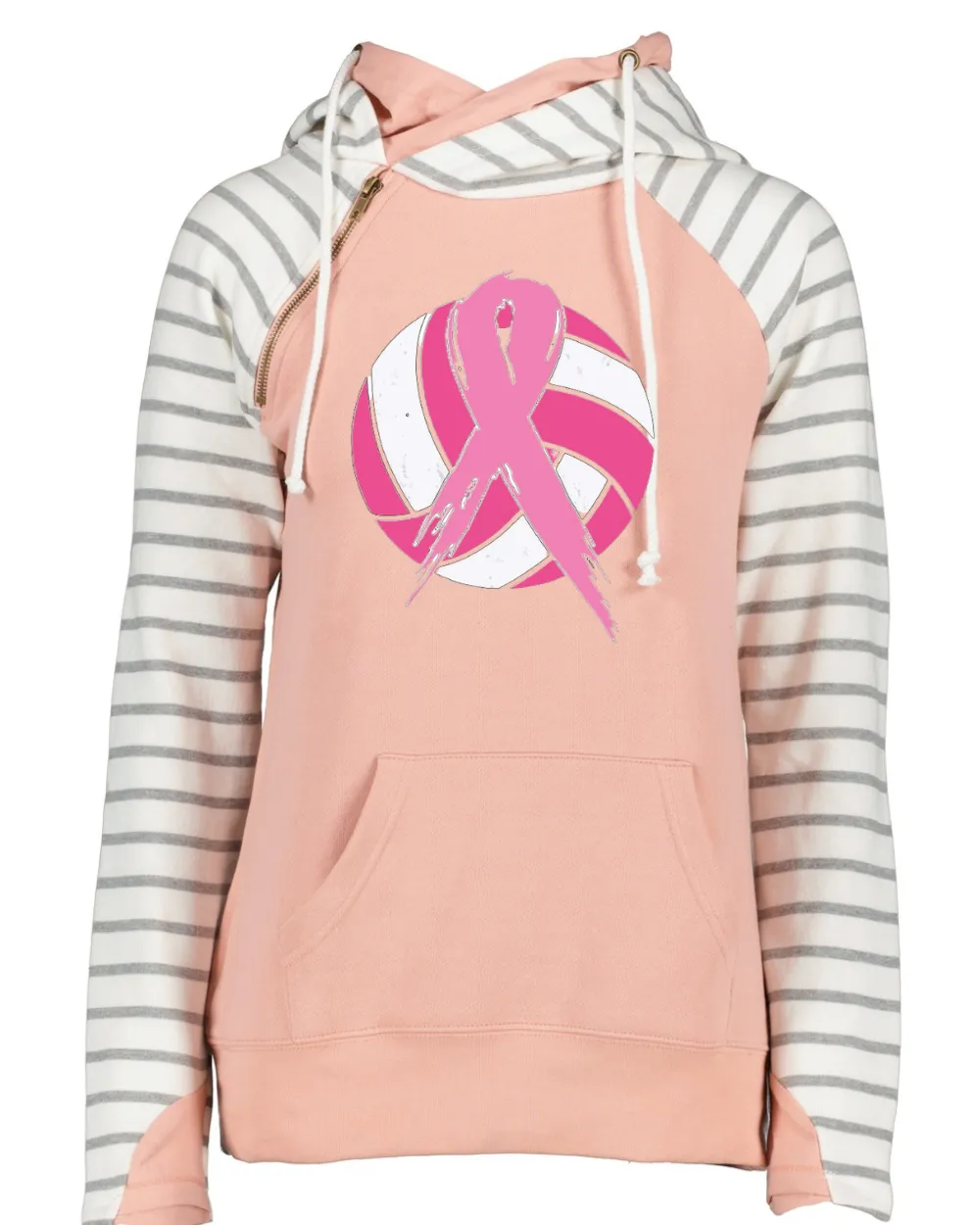 Pastel Ball & Ribbon Volleyball Pink Out Breast Cancer Awareness Women's Cowl Double Hood Top