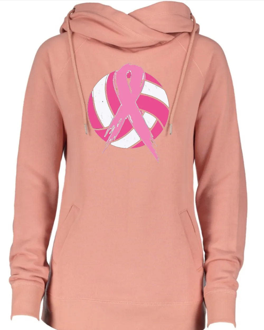 Pastel Ball & Ribbon Volleyball Pink Out Breast Cancer Awareness Women's Cowl Double Hood Top