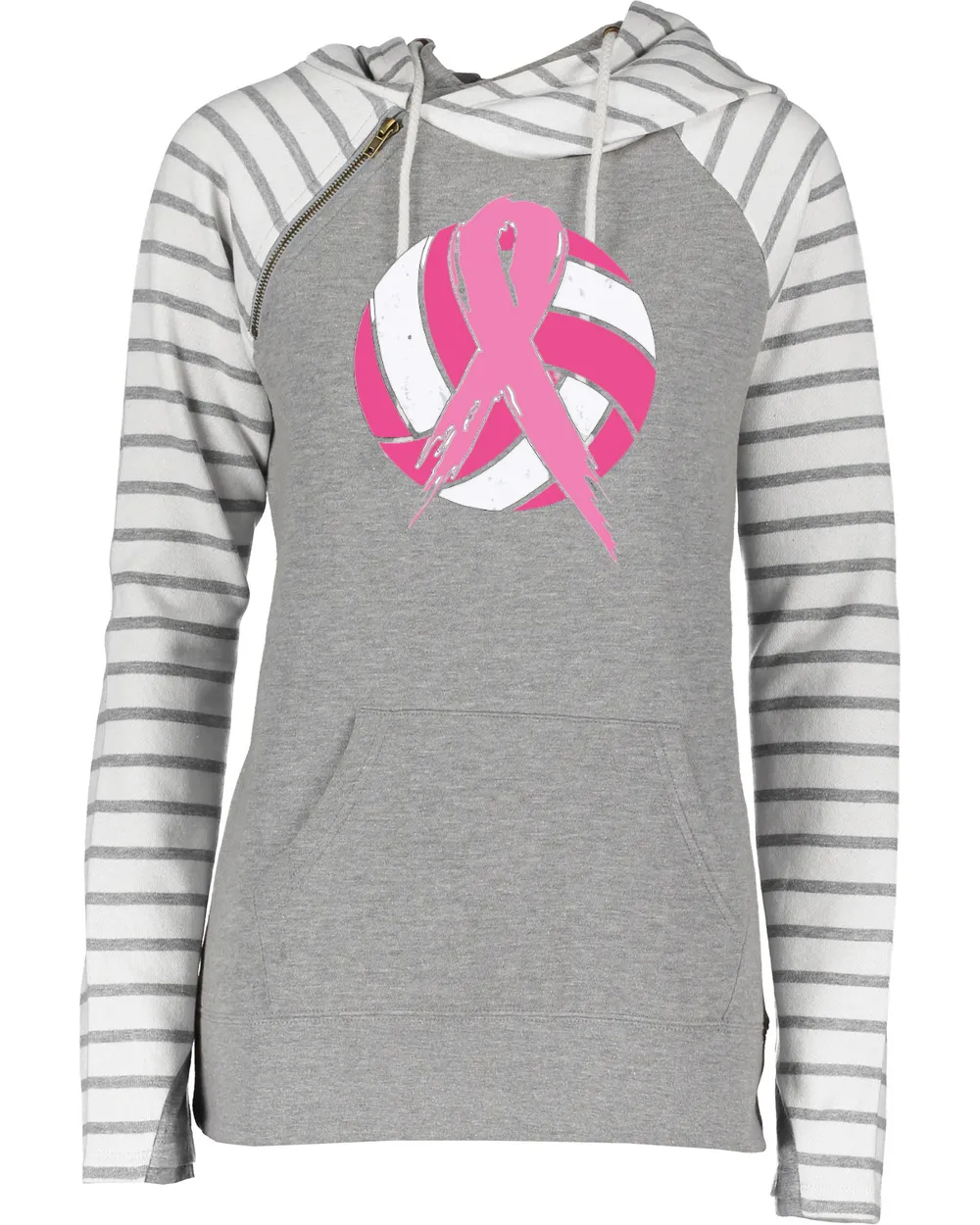 Pastel Ball & Ribbon Volleyball Pink Out Breast Cancer Awareness Women's Cowl Double Hood Top