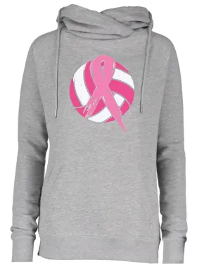 Pastel Ball & Ribbon Volleyball Pink Out Breast Cancer Awareness Women's Cowl Double Hood Top