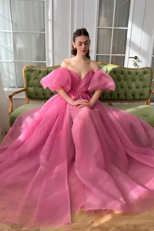 Pink Bubble Gown A-line Prom Dresses, Flowy Prom Dresses, Newest Prom Dresses