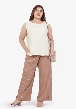 Puja Minimalist Raya Gold Stripe Wide Pants - Light Brown