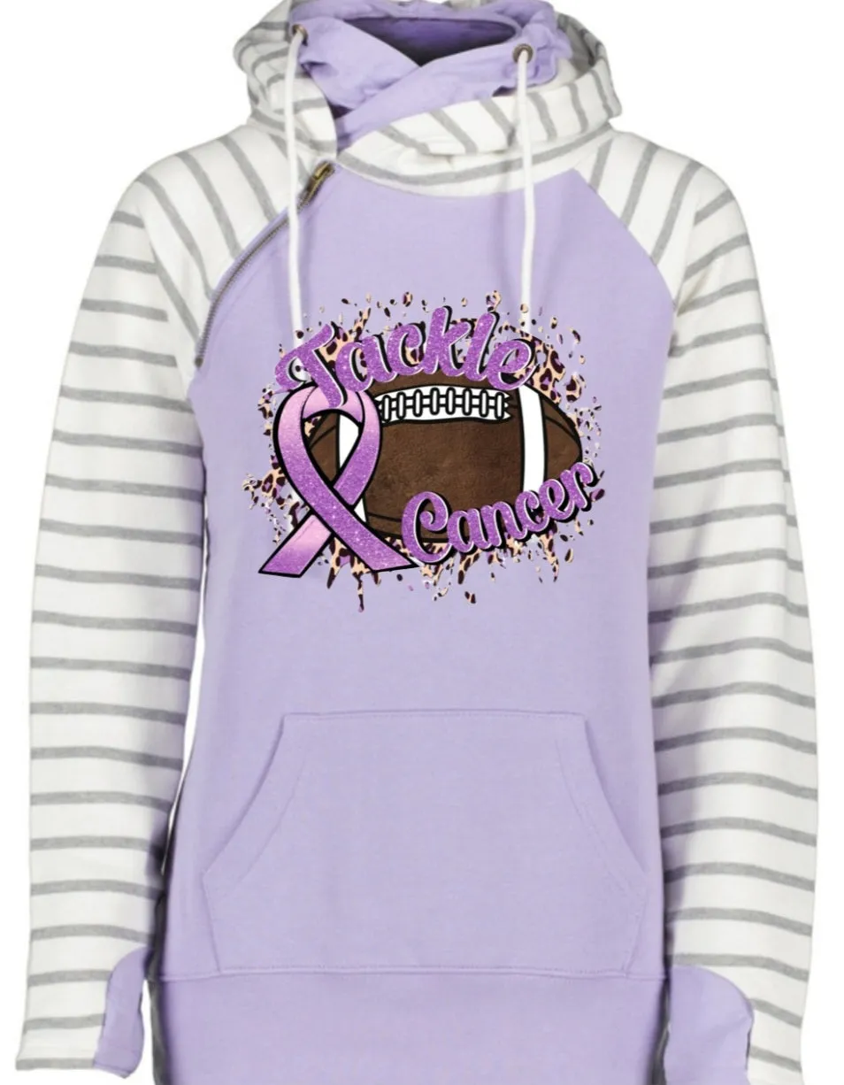 Purple Tackle Cancer Football Ribbon Leopard Purple Cowl Double Hood Tops