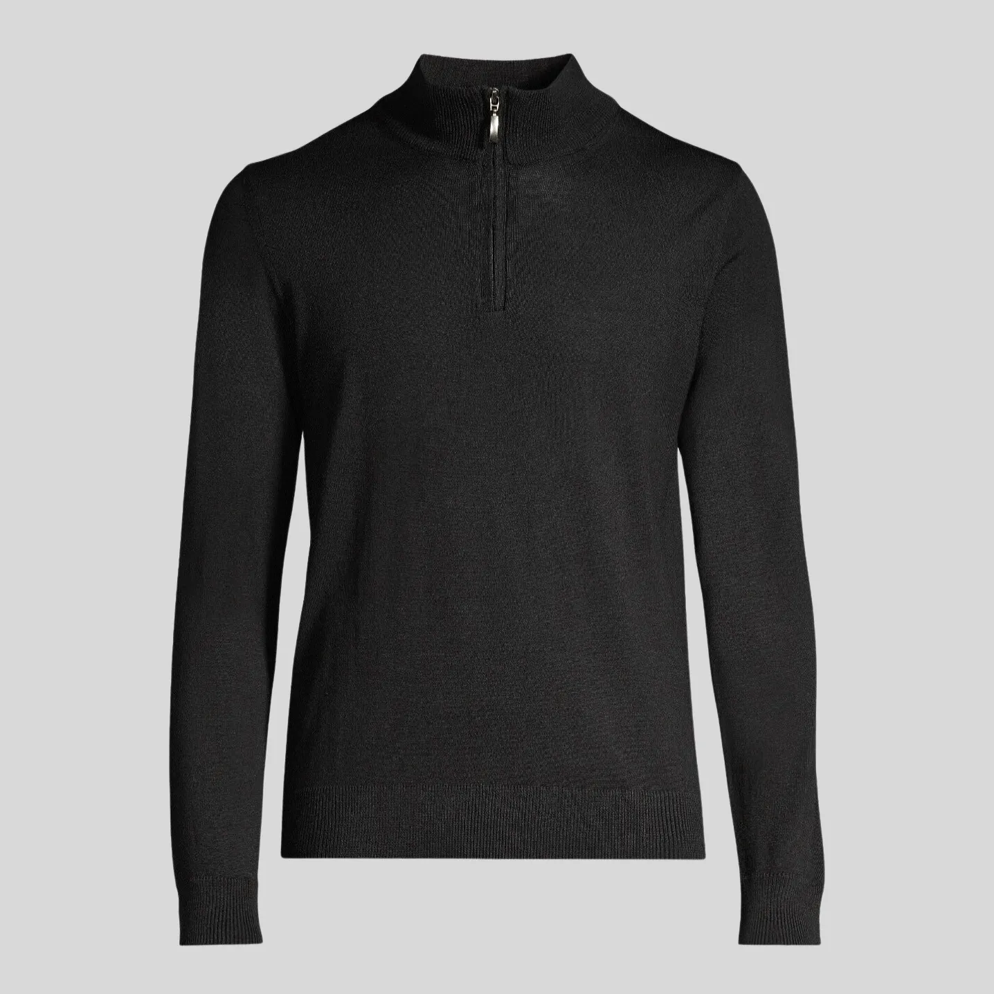 Quarter-Zip Mock Neck Merino Wool Sweater - Black