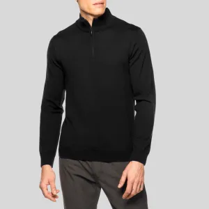 Quarter-Zip Mock Neck Merino Wool Sweater - Black