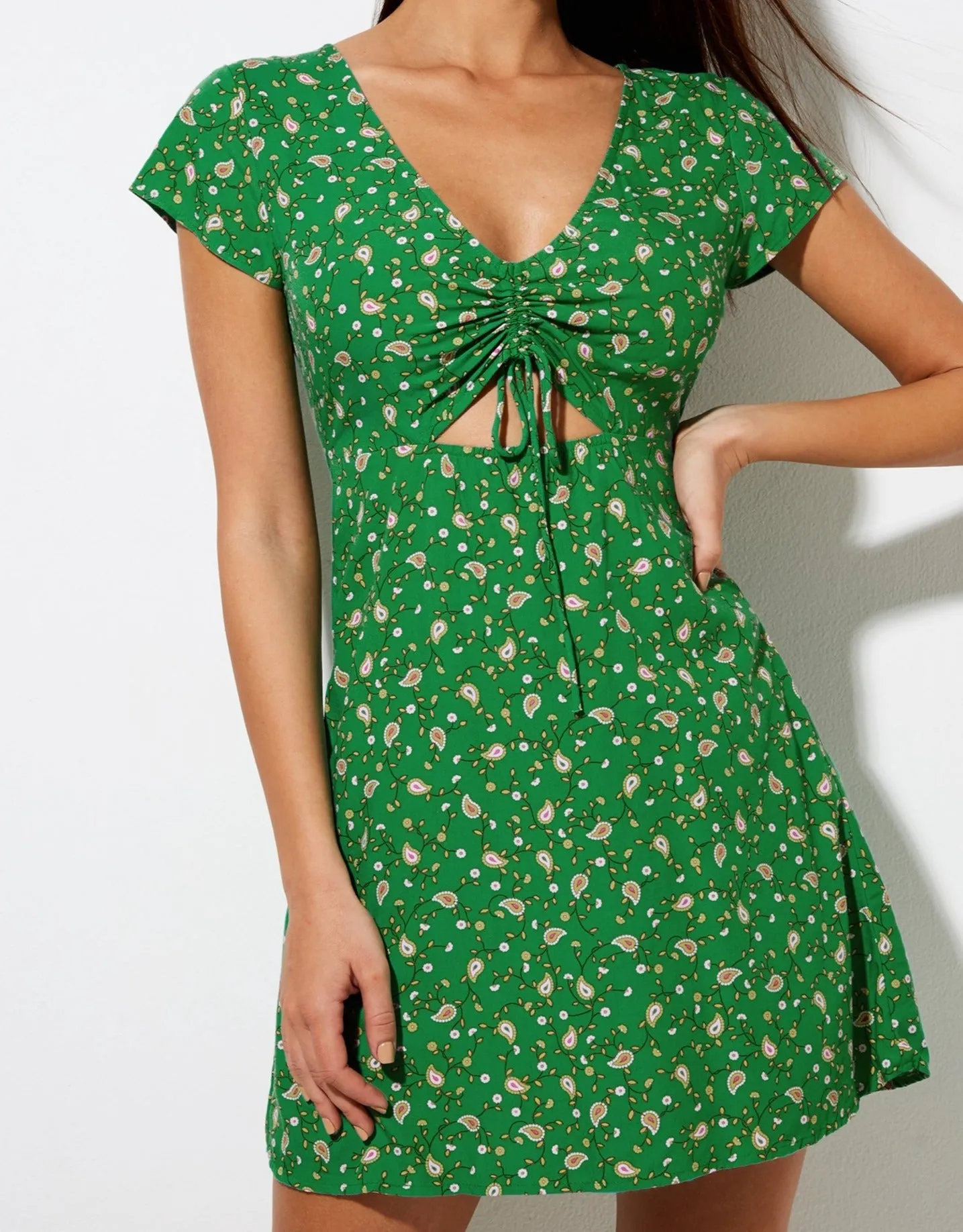 Raela Mini Dress in Paisley Fun Green