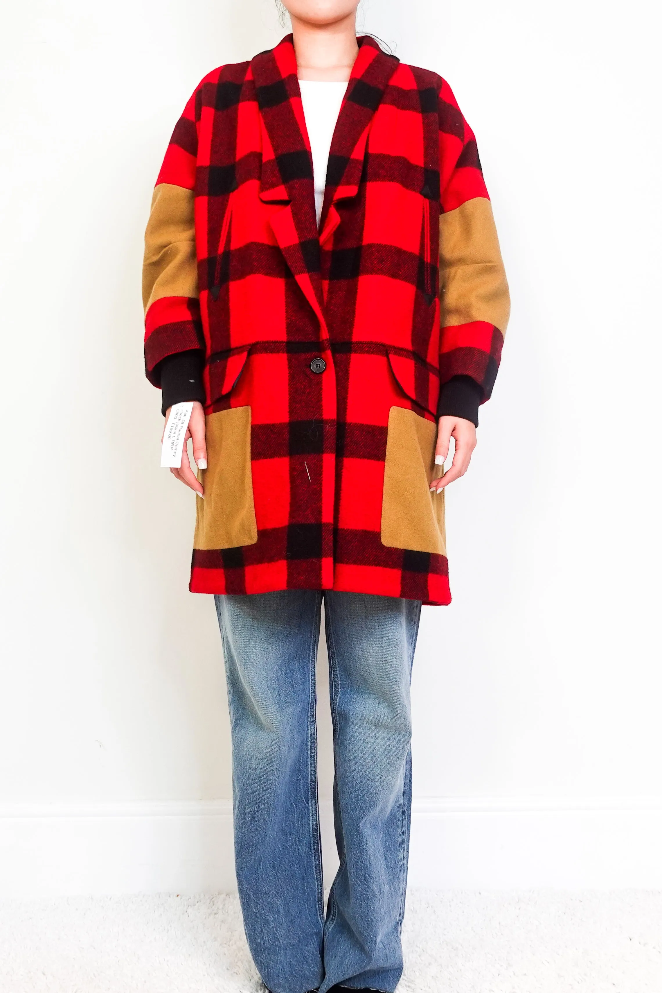 Red and Black Wool Check Coat RRP £800