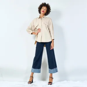 Relaxed button-up shirt with chest pockets wholesale