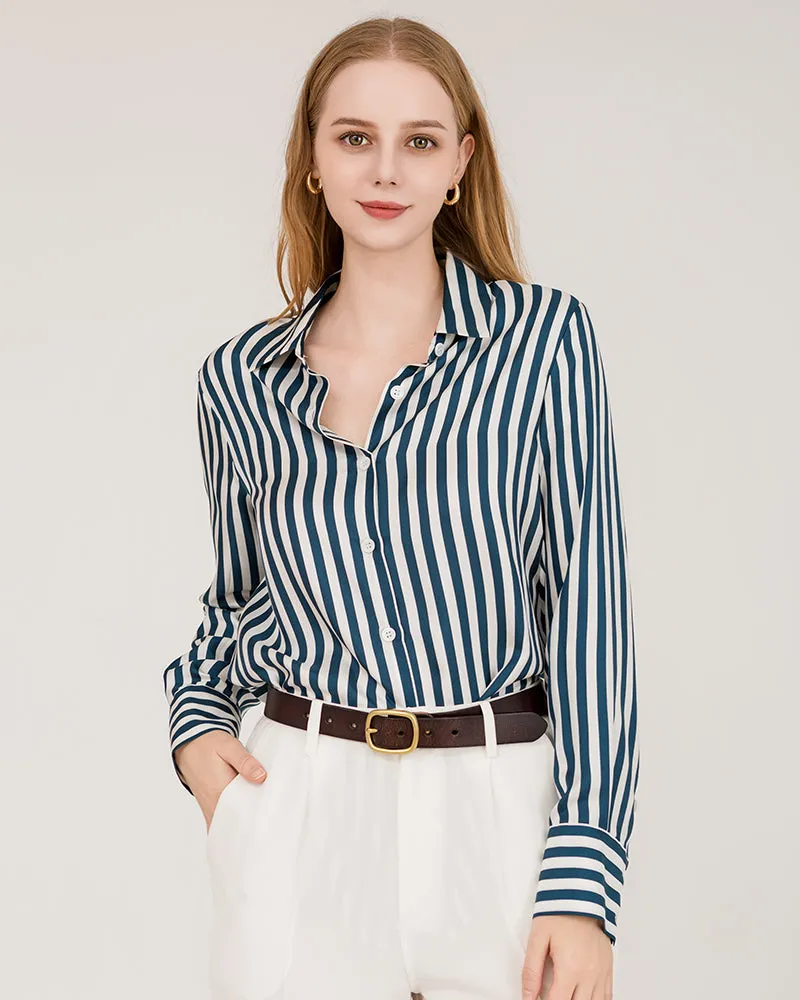 Relaxed Fit Vertical Stripe Silk Shirts