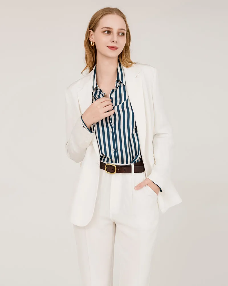 Relaxed Fit Vertical Stripe Silk Shirts