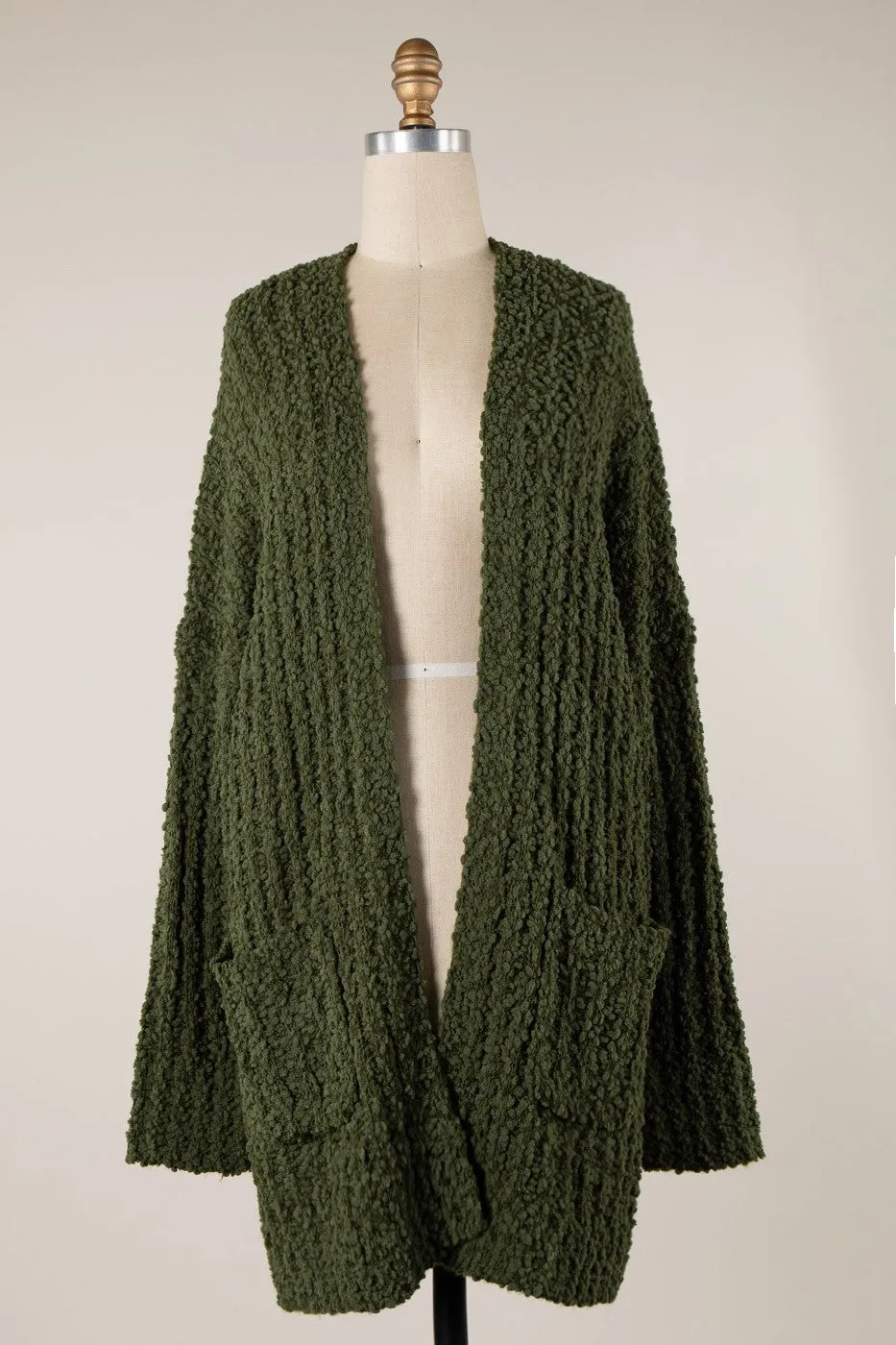 Ribbed Popcorn Knit Long Cardigan - Final Sale