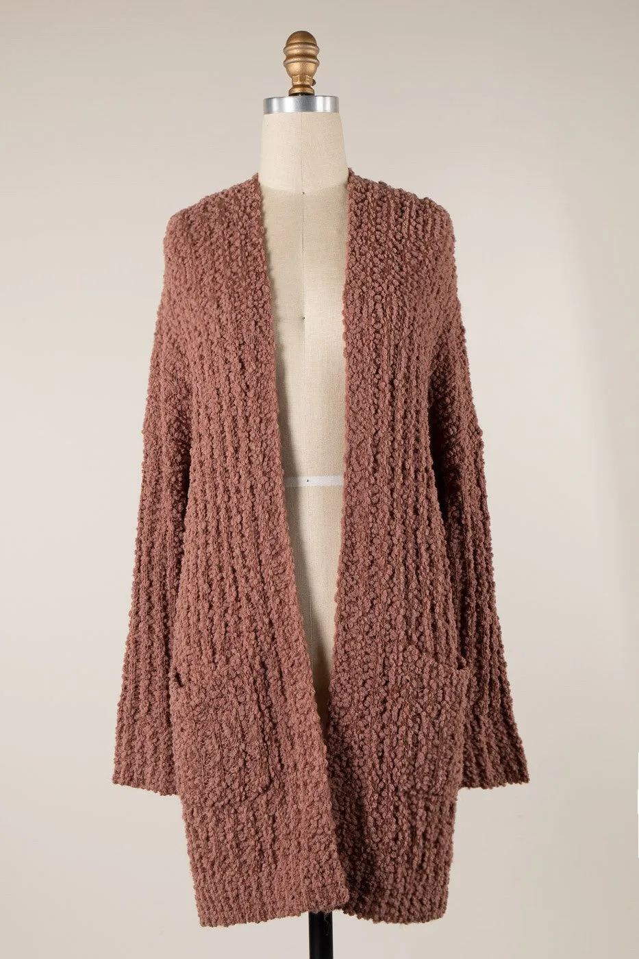 Ribbed Popcorn Knit Long Cardigan - Final Sale