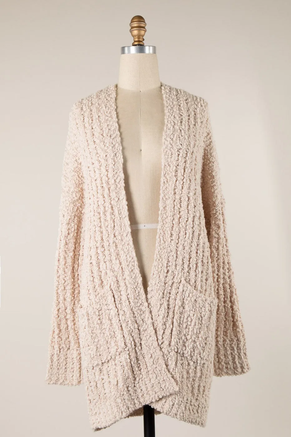 Ribbed Popcorn Knit Long Cardigan - Final Sale