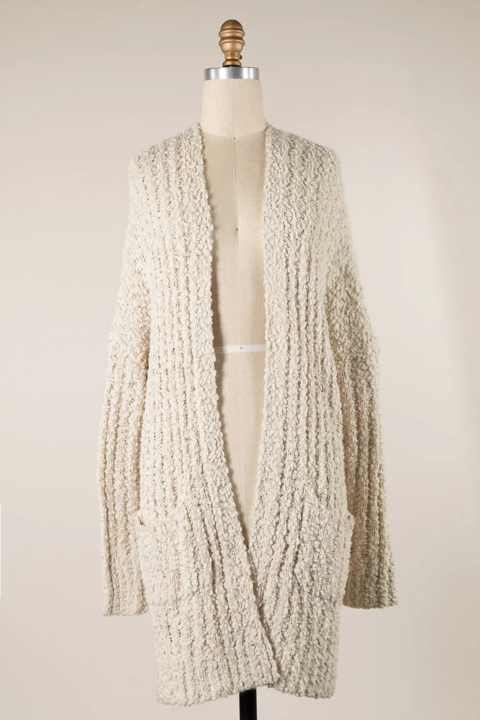 Ribbed Popcorn Knit Long Cardigan - Final Sale