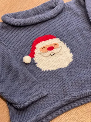 Santa Head Roll Neck Sweater - Dark Chambray