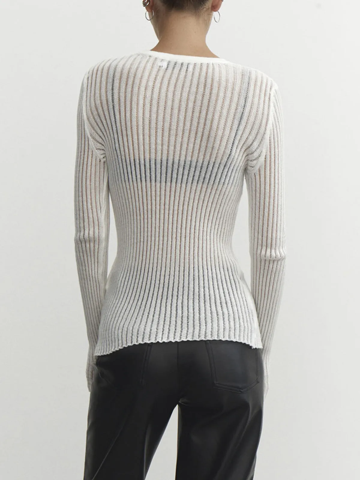 See Through Graceful Ribbed Mesh Top