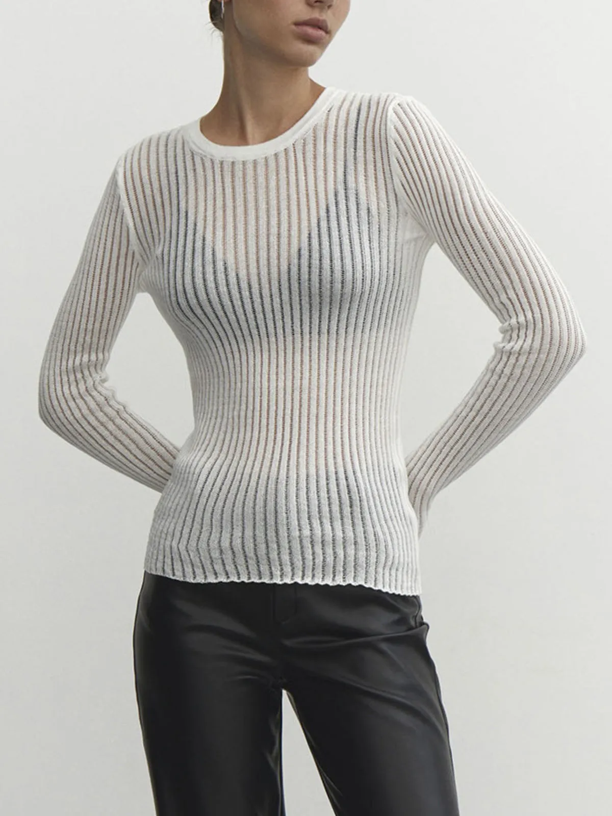 See Through Graceful Ribbed Mesh Top