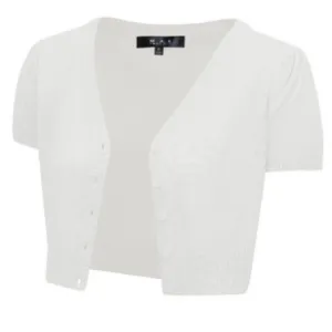 Short Sleeve Cropped Cardigan - White