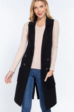 Sleeveless Notch Collar Sweater