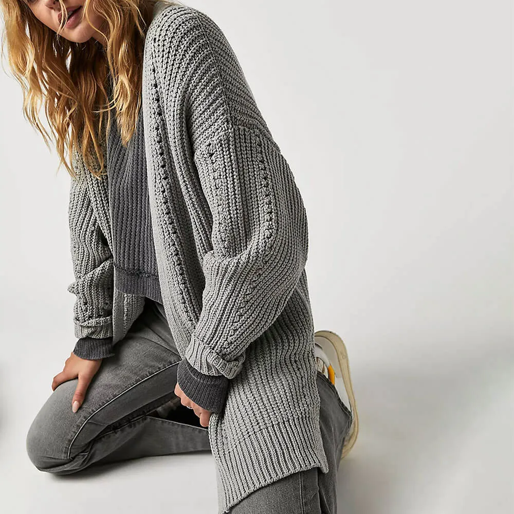 Slouchy Open Front Long Sleeve High Low Ribbed Knit Oversized Cardigan